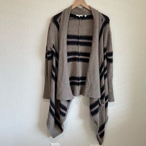 360 Cashmere Drape Front Long Cardigan Striped Sweater Brown XS Quiet Luxury